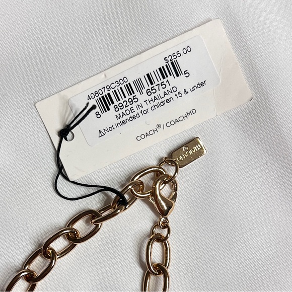 NWT COACH SIGNATURE ‘C’ CHUNKY CHAIN LINK NECKLACE WITH GREEN ALLOTROPE STONES - Picture 8 of 10